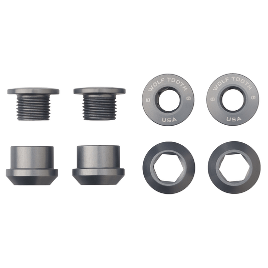 Wolf Tooth 4-Pack Blue Aluminum Chainring Bolts - 6mm M8 x.75 For 1x Drop-Stop Single Chainrings, Durable 7075-T6 Performance, Dual Hex Design