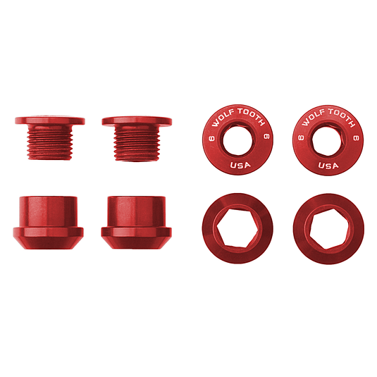 Wolf Tooth 1x Chainring Bolt Set - 6mm Aluminum Orange for Drop-Stop Single Chainrings, Dual Hex Fittings, Lightweight, USA Made