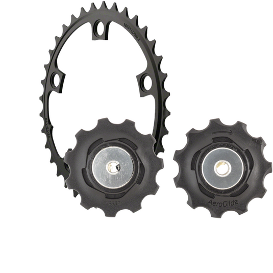 SRAM 10-Speed Alloy Chainring 34t & Sealed Bearing Rear Derailleur Pulley Set Compatible with Force, Rival & Apex for Road & Mountain Cycling