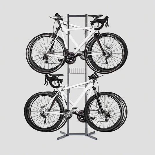 Delta 4-Bike Free Standing Rack With Basket Durable Gray Powder Coated Finish