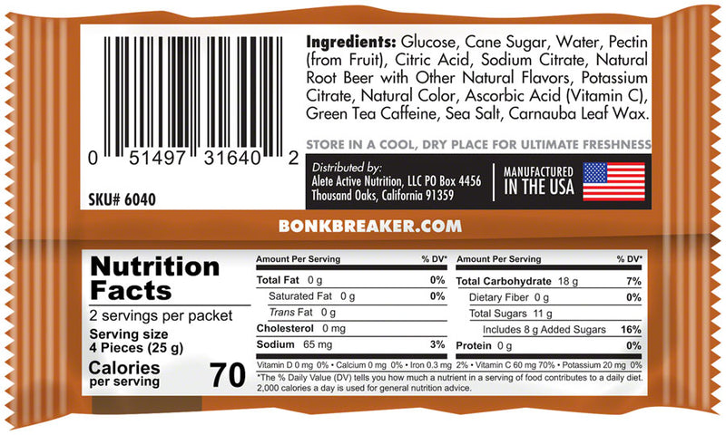 Load image into Gallery viewer, Bonk Breaker Energy Chews - Root Beer, With Caffiene, Box of 10 Packs
