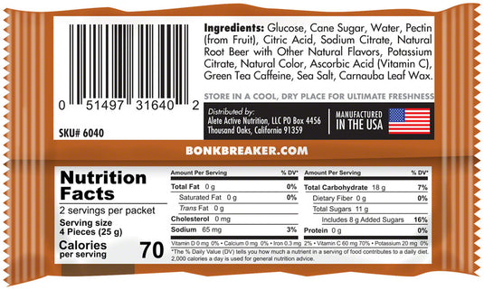 Pack of 2 Bonk Breaker Energy Chews - Root Beer, With Caffiene, Box of 10 Packs