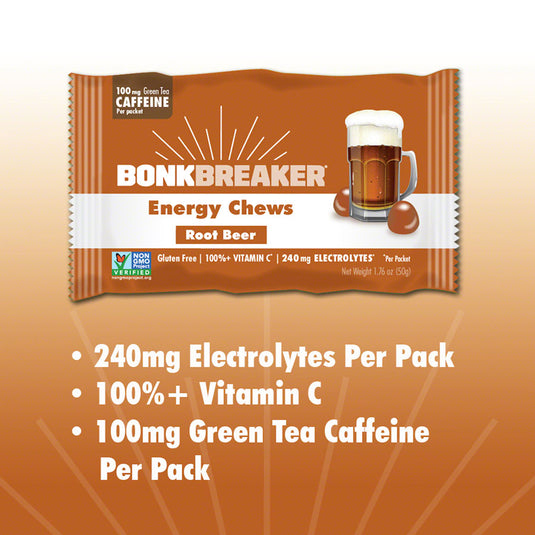 Pack of 2 Bonk Breaker Energy Chews - Root Beer, With Caffiene, Box of 10 Packs