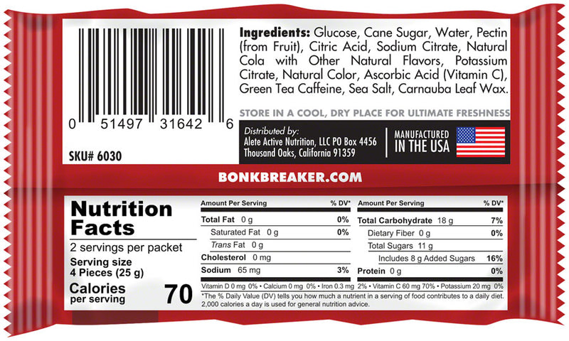Load image into Gallery viewer, Bonk Breaker Energy Chews - Cola, With Caffiene, Box of 10 Packs
