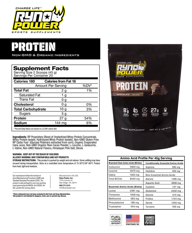 Load image into Gallery viewer, Ryno Power Premium Whey Protein Powder - Chocolate, 20 Servings (2 lbs.)
