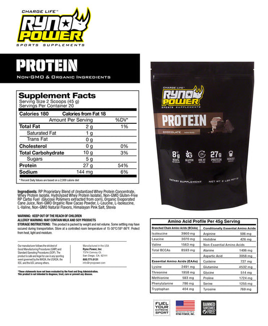Ryno Power Premium Whey Protein Powder - Chocolate, 20 Servings (2 lbs.)