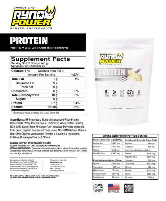 Ryno Power Premium Whey Protein Powder - Vanilla, 20 Servings (2 lbs.)