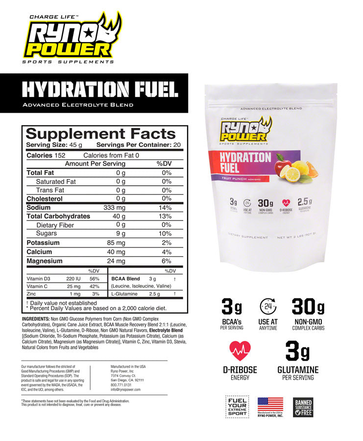 Load image into Gallery viewer, Ryno Power Hydration Fuel Drink Mix - Fruit Punch, 20 Servings (2 lbs.)
