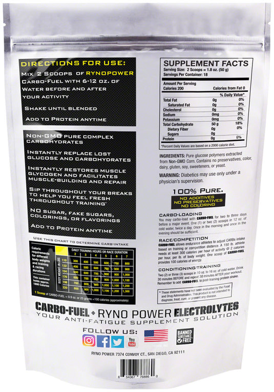Ryno Power Carbo-Fuel Drink Mix  - Unflavored, 20 Servings, (2 lbs.)