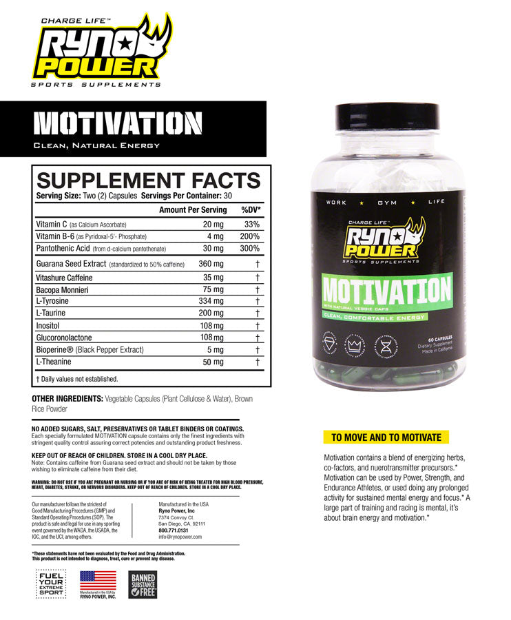 Load image into Gallery viewer, Ryno Power Motivation Supplement - 30 Servings, 60 capsules
