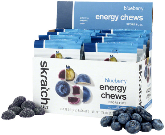 Skratch Labs Energy Chews Sport Fuel - Blueberry, With Caffiene, Box of 10