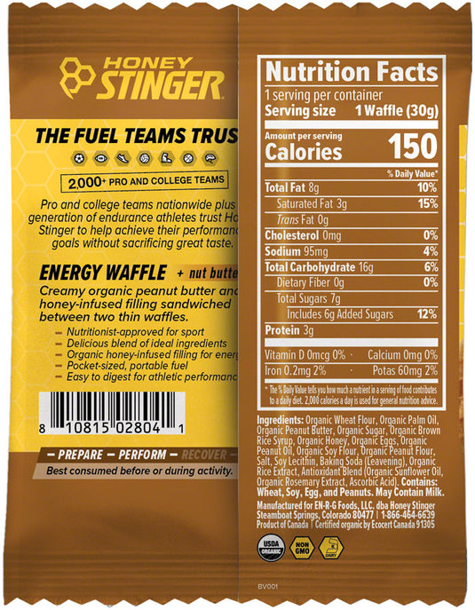 Honey Stinger Organic Peanut Butter Stinger Waffle Energy Peanut Butter Box of 12 Yes