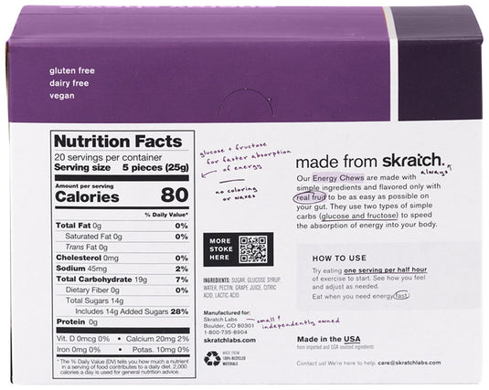 Skratch Labs Sport Chews - Grape, Box 10 Single Serve Packets Pack of  10