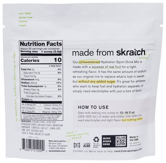Skratch Labs Unsweetened Hydration Sport Drink Mix - Lemon + Lime, 30-Serving Resealable Bag