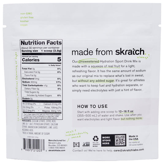 Skratch Labs Unsweetened Hydration Sport Drink Mix - Salted Margarita, 30-Serving Resealable Bag