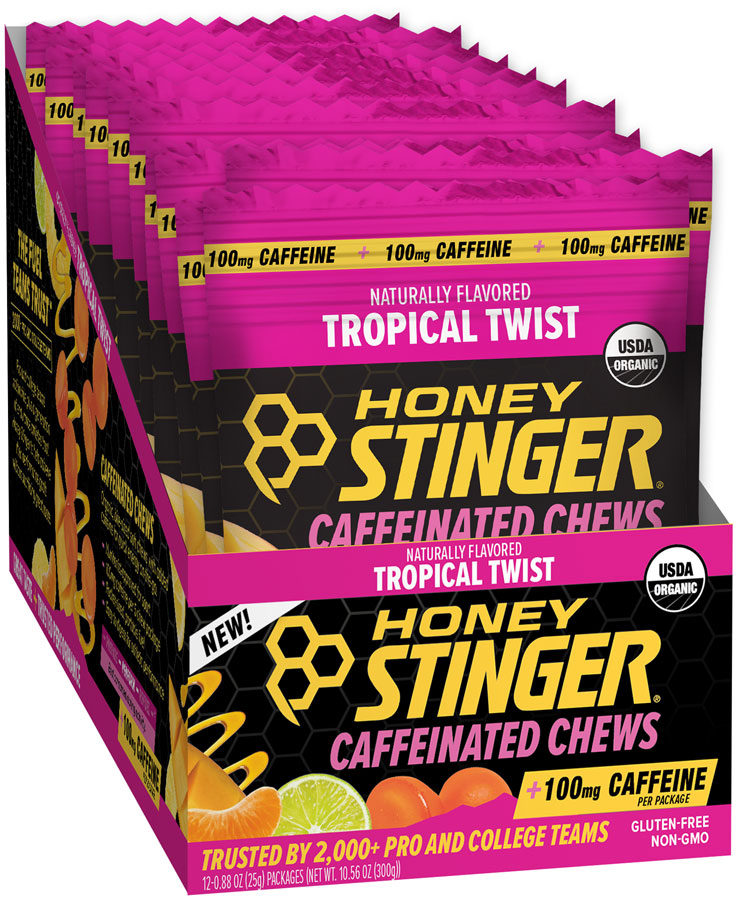 Load image into Gallery viewer, Honey Stinger High Caffeinated Energy Chews - Tropical Twist, Box of 12 Packets Pack of  12
