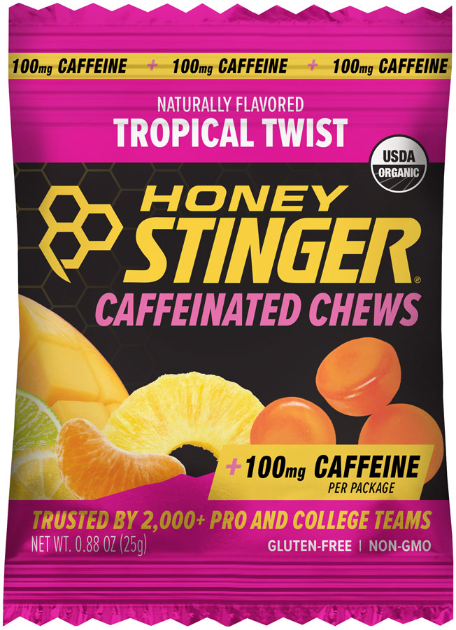Load image into Gallery viewer, Honey Stinger High Caffeinated Energy Chews - Tropical Twist, Box of 12 Packets Pack of  12
