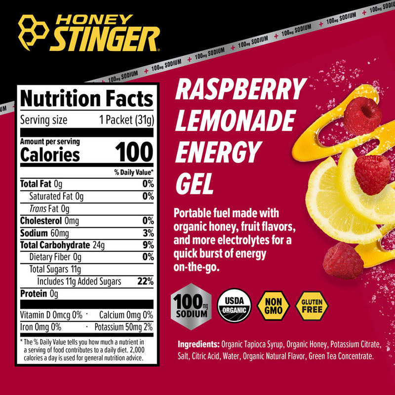 Load image into Gallery viewer, Honey Stinger Electrolyte Energy Gel - Raspberry Lemonade, Box of 12 Pack of  12
