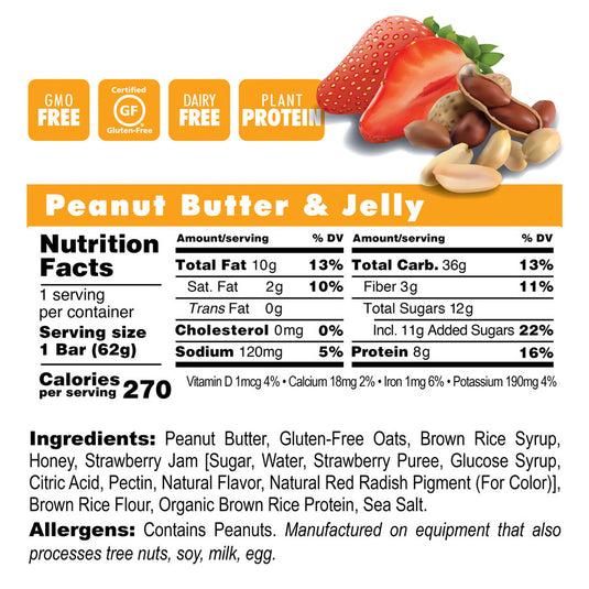 Bonk Breaker Energy Bar Peanut Butter and Jelly Box of 12 Non-GMO/Gluten Free