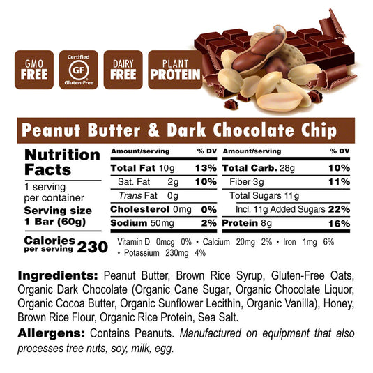 Bonk Breaker Energy Bar Peanut Butter Dark Chocolate Chip Box of 12 Gluten Free