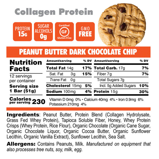 Bonk Breaker Premium Protein Bar Peanut Butter Dark Chocolate Chip Box of 12
