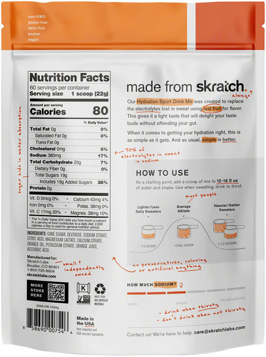Skratch Labs Hydration Sport Drink Mix - Orange, 60-Serving Resealable Pouch