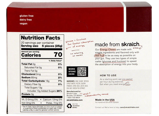 Skratch Labs Energy Chews Sport Fuel - Caffeinated Sour Cherry, Box of 10