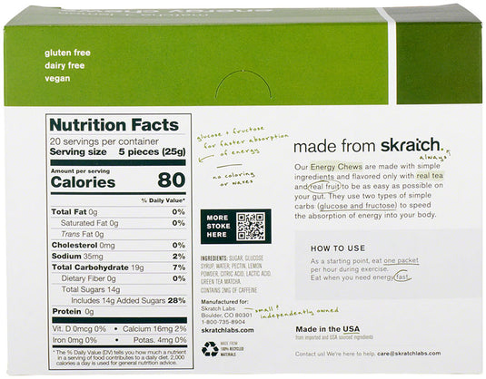 Skratch Labs Energy Chews Sport Fuel - Matcha + Lemon, Box of 10