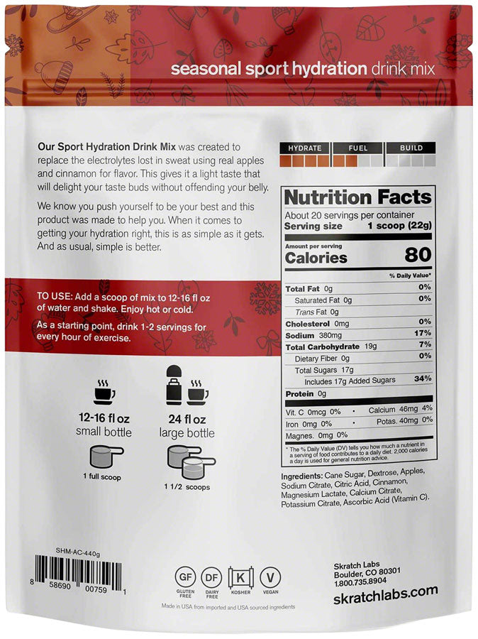 Load image into Gallery viewer, Skratch Labs Sport Hydration Drink Mix - Apple Cider, 20-Serving Resealable Pouch
