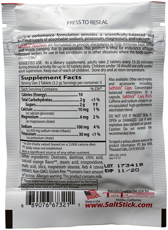 Saltstick Fastchews Chewable Electrolyte tablets POP: Box of 12 Packets, Orange