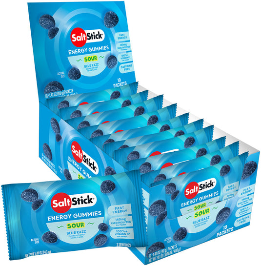 SaltStick Energy Gummies, Sour Blue Razz Berry, 10/Count Carton