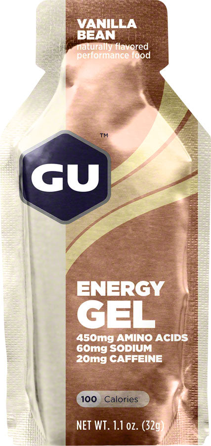 GU Energy Gel: Vanilla Bean, Box of 24, 20mg Caffeine Per Pouch