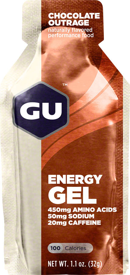 GU Energy Gel Chocolate Box of 24 20mg Caffiene Branched-Chain Amino Acids