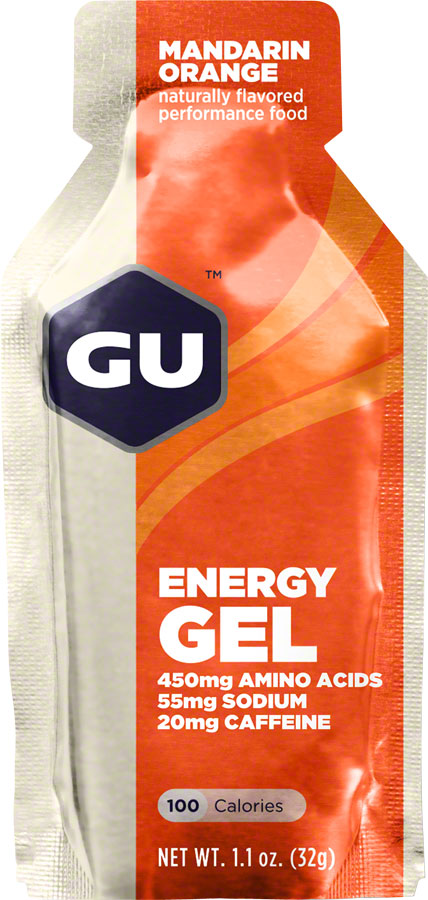 GU Energy Gel Mandarin Orange Box of 24, Glucose Caffeine Activity Supplement