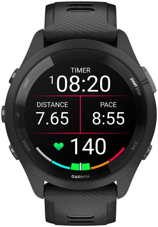 Garmin Forerunner 265 GPS Smartwatch - 46mm, Black Bezel and Case, Black/Powder Gray Silicone Band