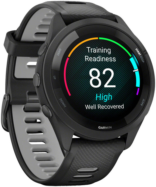 Garmin Forerunner 265 GPS Smartwatch - 46mm, Black Bezel and Case, Black/Powder Gray Silicone Band