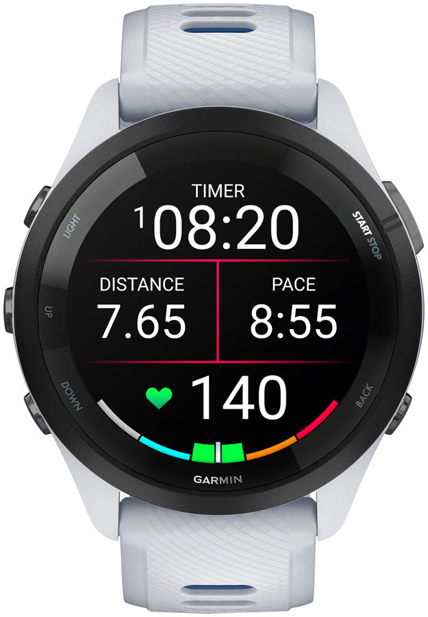 Load image into Gallery viewer, Garmin Forerunner 265 GPS Smartwatch - 46mm, Black Bezel with Whitestone Case, Whitestone/Tidal Blue Silicone Band

