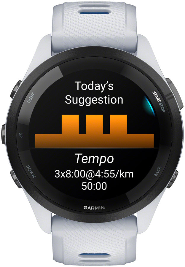 Load image into Gallery viewer, Garmin Forerunner 265 GPS Smartwatch - 46mm, Black Bezel with Whitestone Case, Whitestone/Tidal Blue Silicone Band
