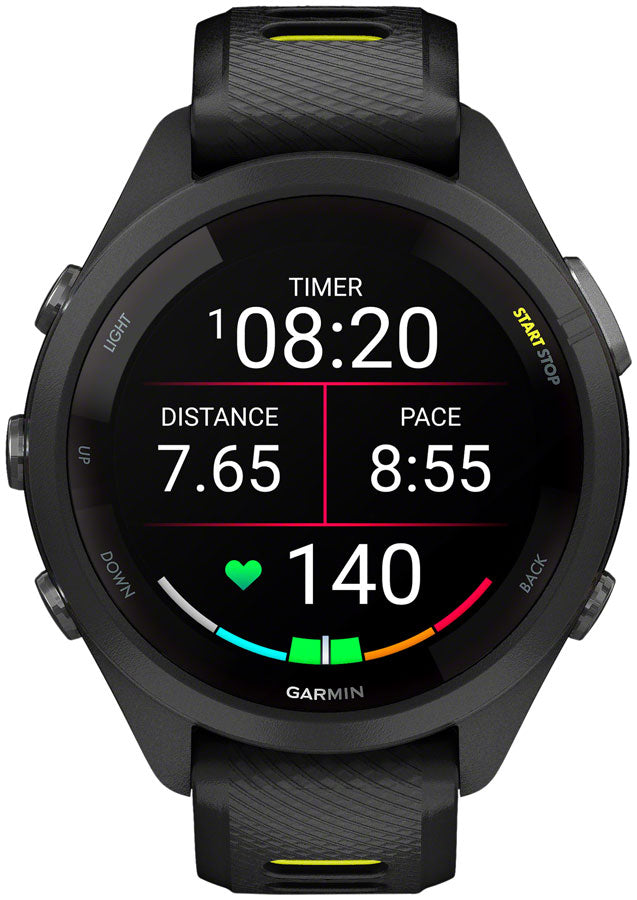 Load image into Gallery viewer, Garmin Forerunner 265S GPS Smartwatch - 42mm, Black Bezel and Case, Black/Amp Yellow Silicone Band
