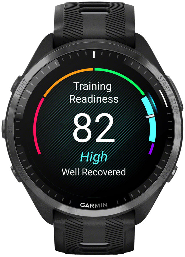 Garmin Forerunner 965 GPS Smartwatch - 47mm, Carbon Gray DLC Titanium Bezel, Black Case and Black/Powder Gray Silicone