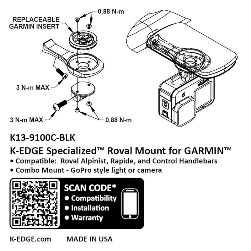 Load image into Gallery viewer, K-EDGE Garmin Specialized Roval Combo Mount - Black Anodized, Compatible up to Garmin 1050

