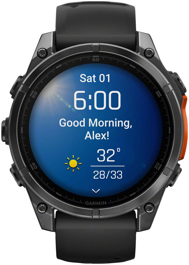 Load image into Gallery viewer, Garmin fenix 8 Smartwatch - 47mm, AMOLED, Sapphire, Carbon Gray DLC Titanium with Black/Pebble Gray Silicone
