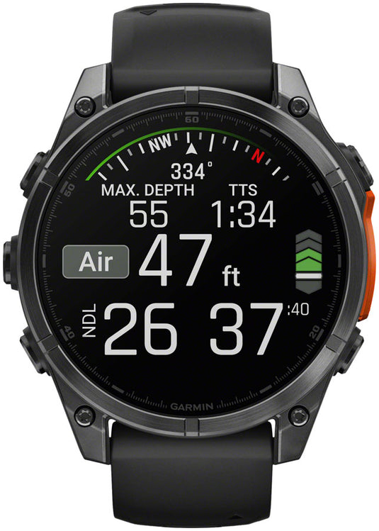 Garmin fenix 8 Smartwatch - 47mm, AMOLED, Sapphire, Carbon Gray DLC Titanium with Black/Pebble Gray Silicone