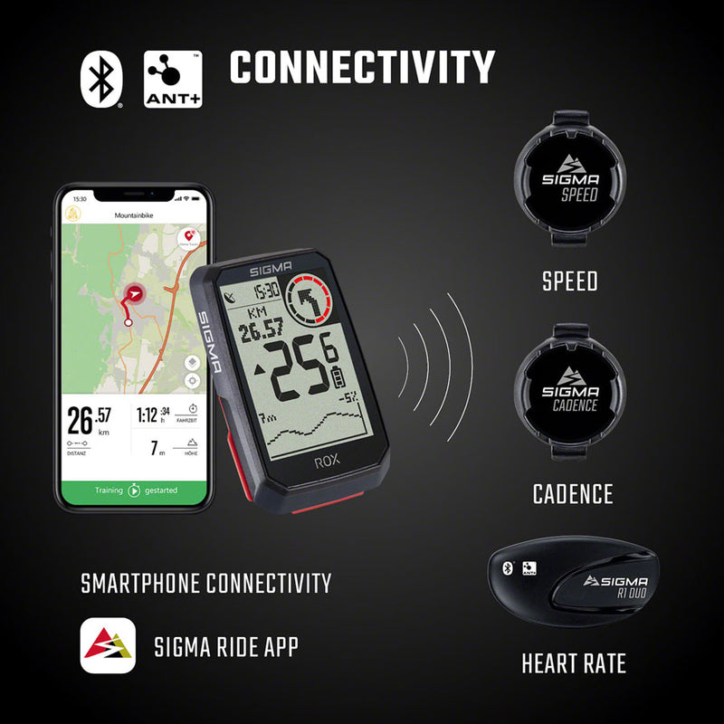 Load image into Gallery viewer, Sigma ROX 4.0 GPS Bike Computer with Sensor Set - Wireless, Rechargeable, Black
