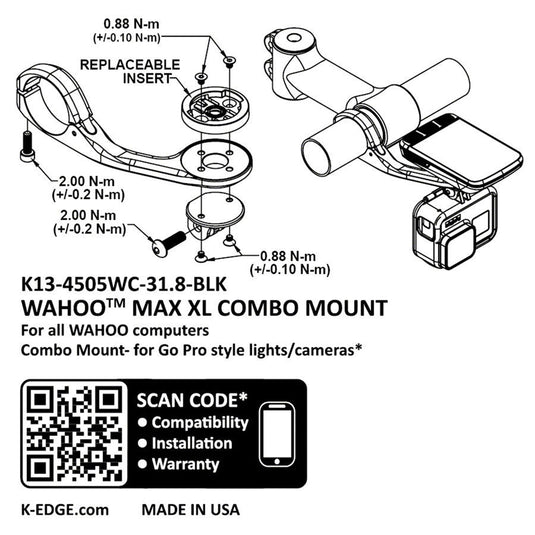 K-EDGE Wahoo Max XL Combo Mount -31.8, Black for Computers, Cameras, and Lights