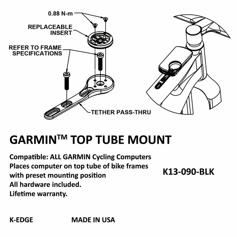 Load image into Gallery viewer, K-EDGE Garmin Top Tube Mount Black CNC Machined Made In USA Multi Mount Position
