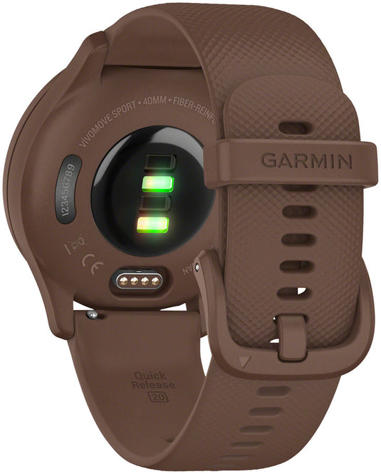 Garmin vívomove Sport Hybrid Smartwatch - 40mm, Cocoa Case, Peach/Gold Accents, Silicone Band