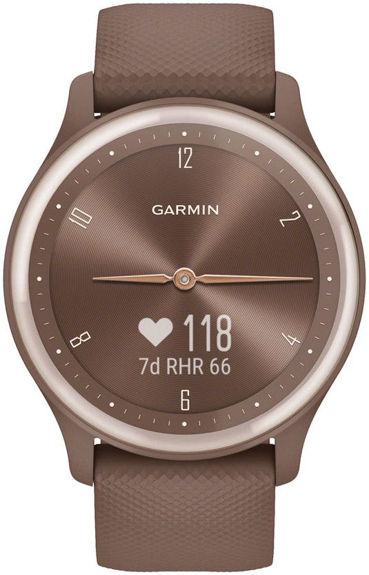 Garmin vívomove Sport Hybrid Smartwatch - 40mm, Cocoa Case, Peach/Gold Accents, Silicone Band