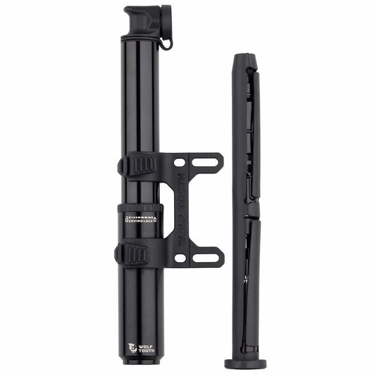 Wolf Tooth EnCase Pump - 85cc High-Volume Bicycle Frame-Mounted Pump with EnviroLock Sealing, Presta Valve Compatibility, Durable Black Alloy Construction, Easy Access Storage, and Efficient Performance for Mountain, Gravel, and Fat Bikes