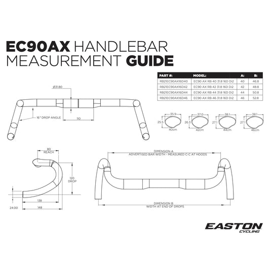 Easton EC90 AX Drop Handlebar 31.8mm 46cm Di2 Internal Routing Black Carbon